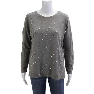 Zara W&B Women Pullover Sweaters Gray Round Neck Long Sleeve Polyester Size S